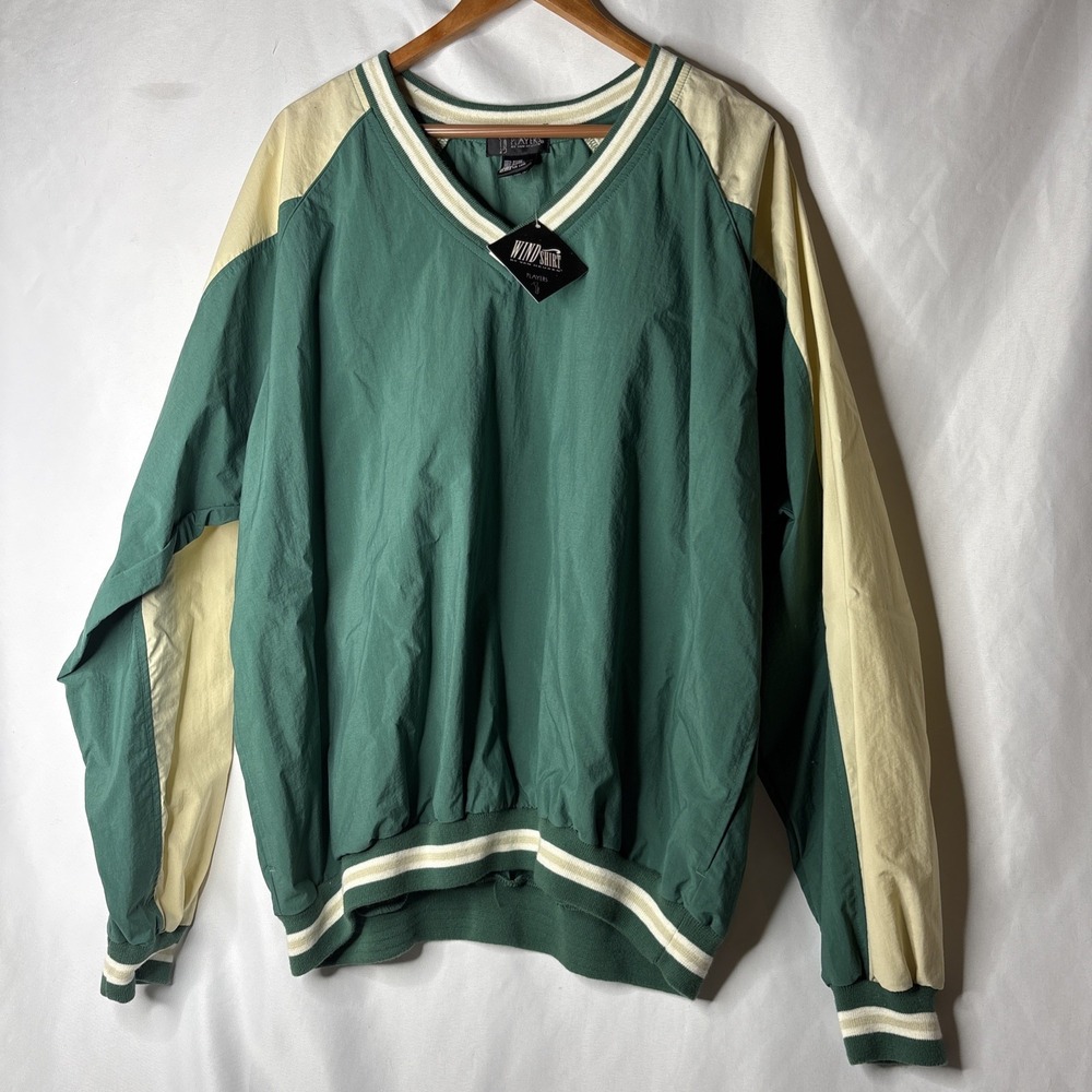 Vtg Players Van Heusen XL Golf V-Neck Wind Shirt Pullover Windbreaker Green NEW